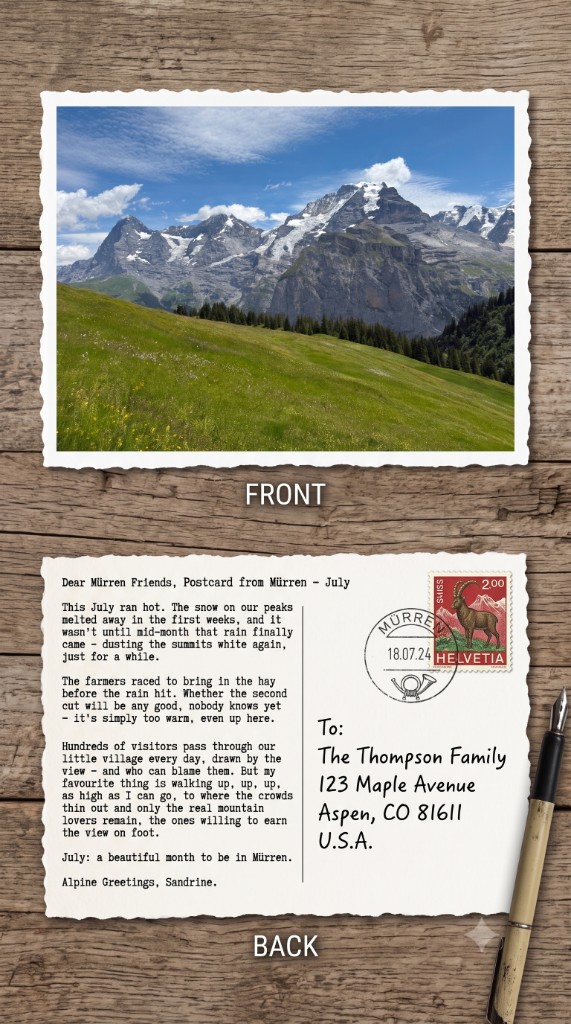 How a Mürren postcard arrives by mail
